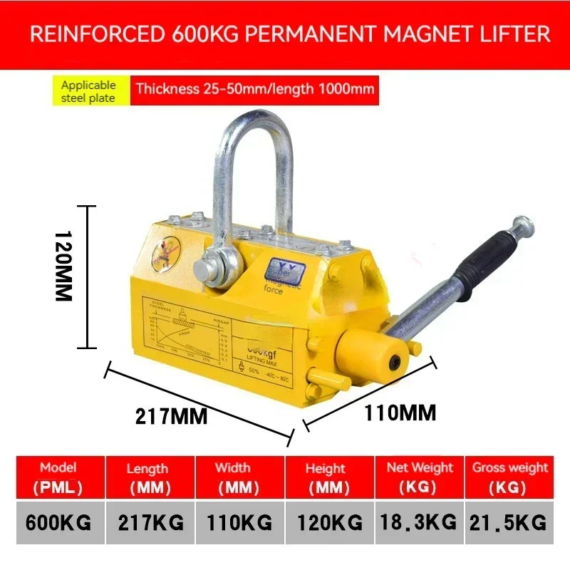 Magnetic Lifter Permanent Crane Hoist 600Kg - Hot Sales600Kg Staal Permanente Magnetische Lifter