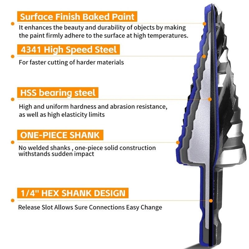 A74E-Five-Spiral-Flute Step Dr - Step Drill Bit Set Titanium Hss Cobalt recensie en prijs