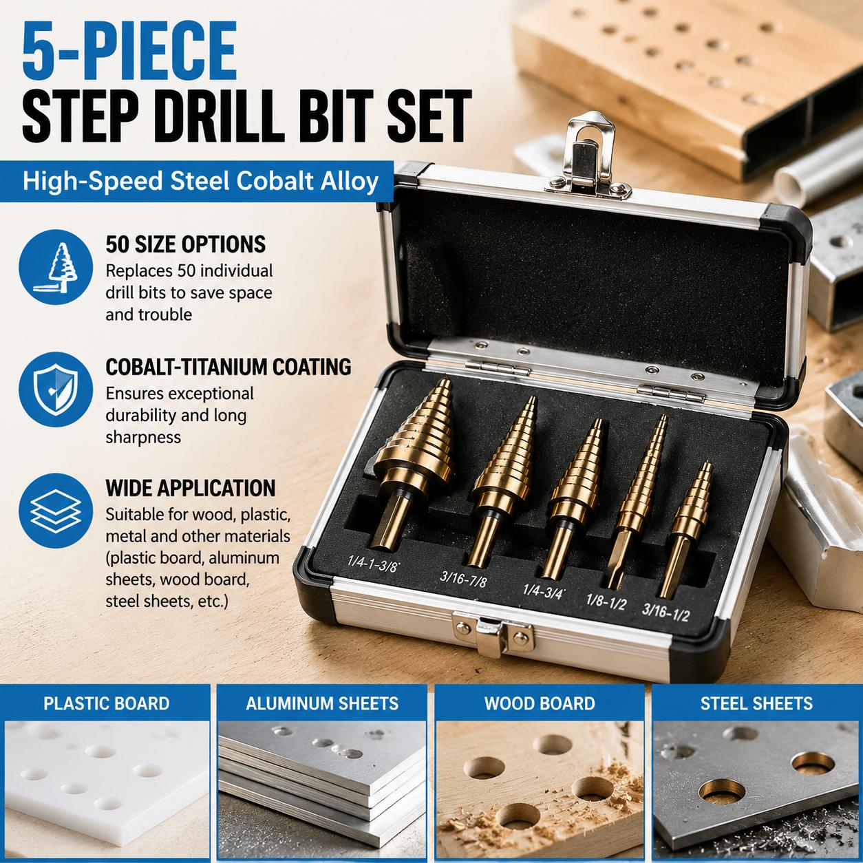 Professionele multi-size trapb - Step Drill Bit Set Titanium Hss Cobalt recensie en prijs